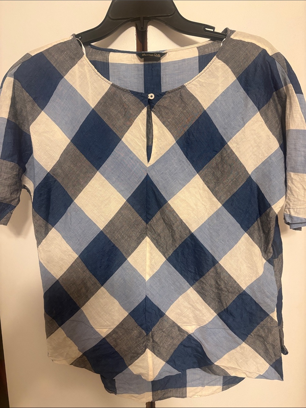 Massimo Dutti Navy and Light Blue Checked Blouse